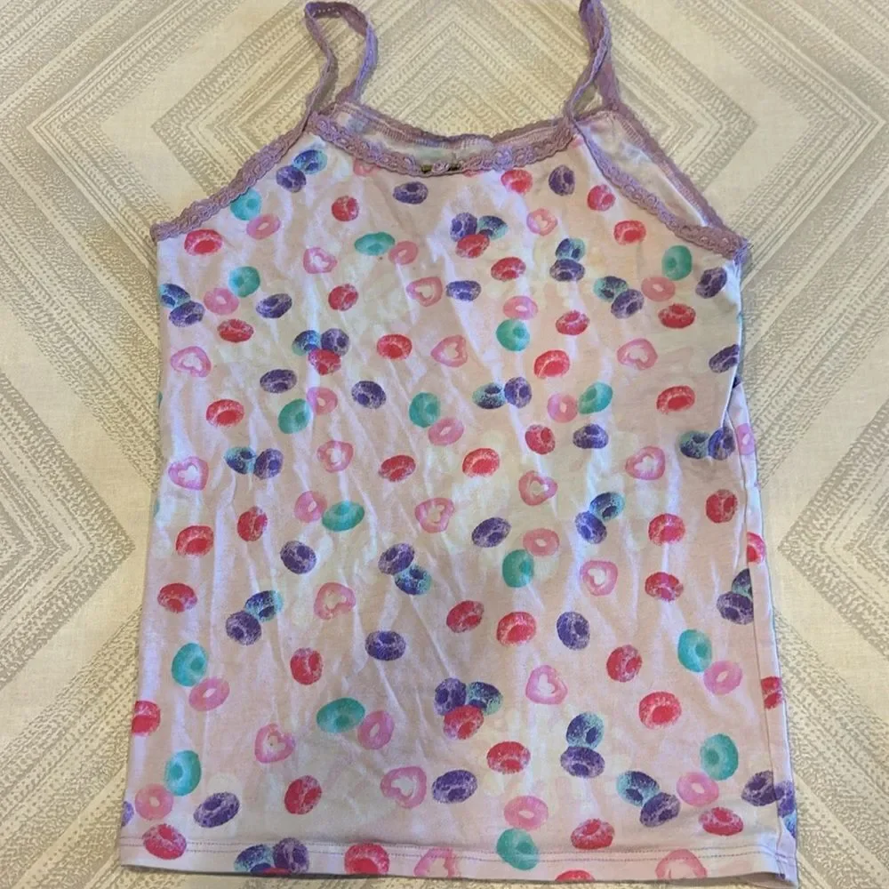 Esme Girls Lavender with Lace Trim Fruit Loop Tank & Pants Pajama Set - Size 12